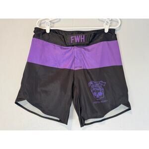 Few Will Hunt FWH Shorts Mens L Black Purple MMA BJJ Kickboxing Fight Skeleton